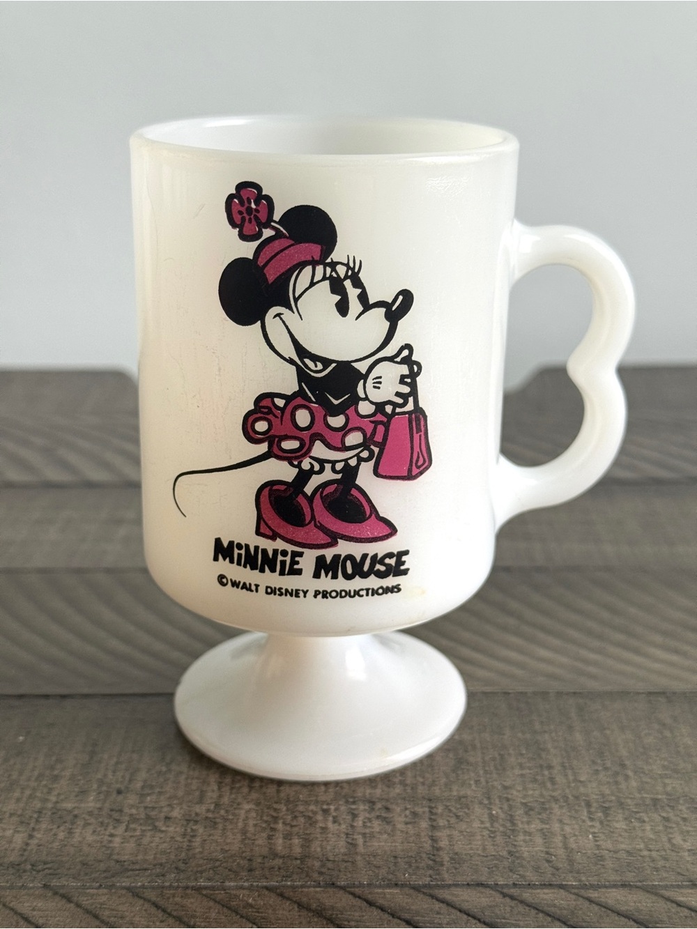 Vintage Minnie Mouse Milk Glass Coffee Cup Walt Disney Productions Mug